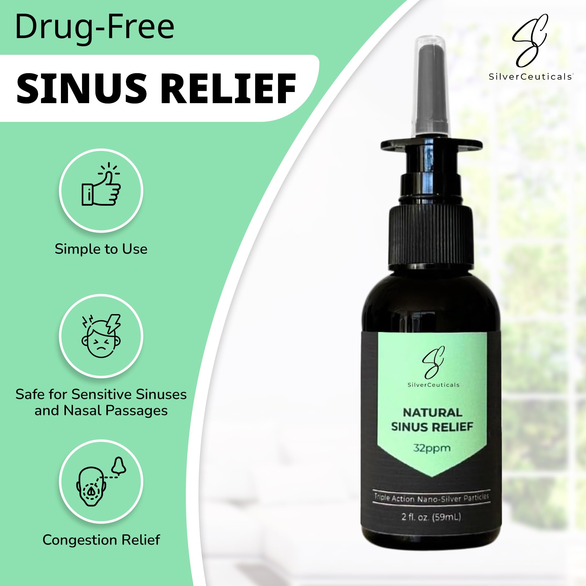 Aplicación nasal suave con SilverCeuticals para respiración más clara.