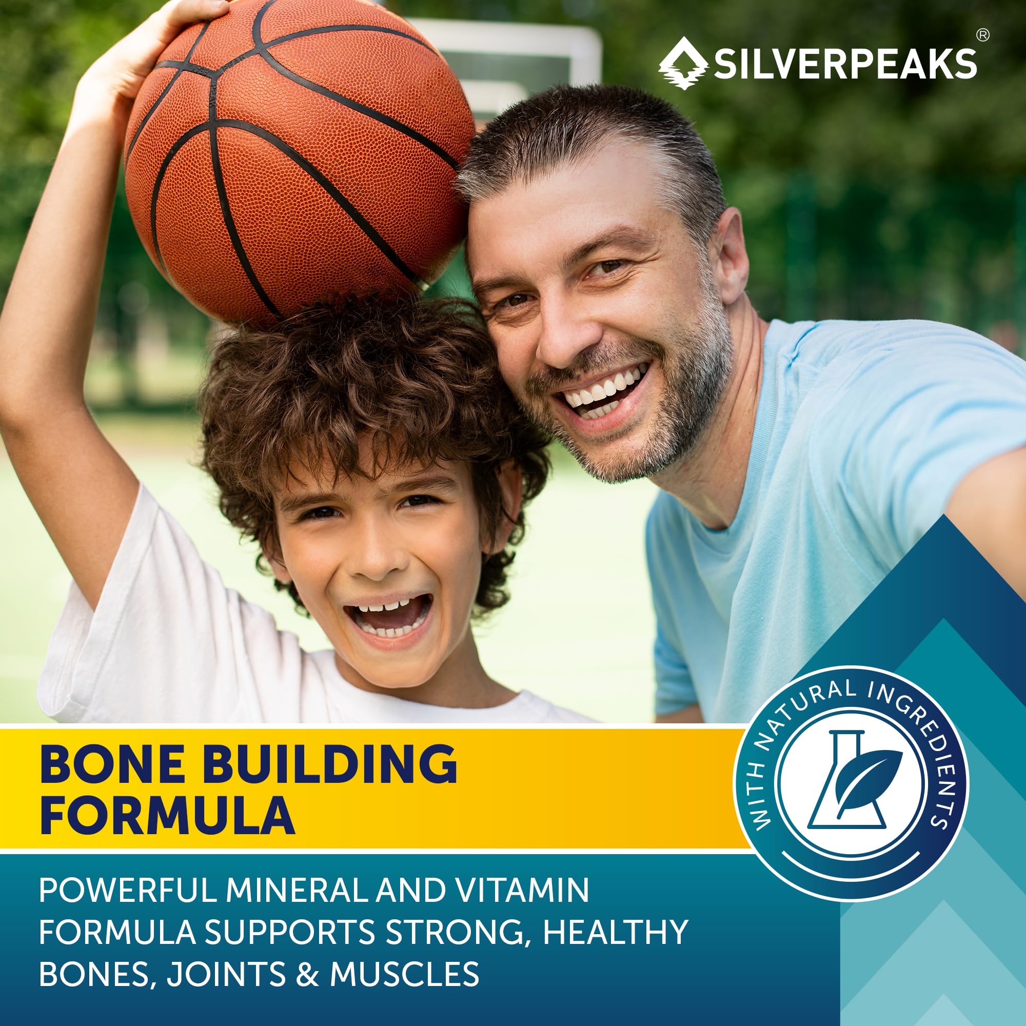 Gomitas SILVERPEAKS: ingredientes clave calcio y vitaminas D3 y K2 para huesos fuertes.