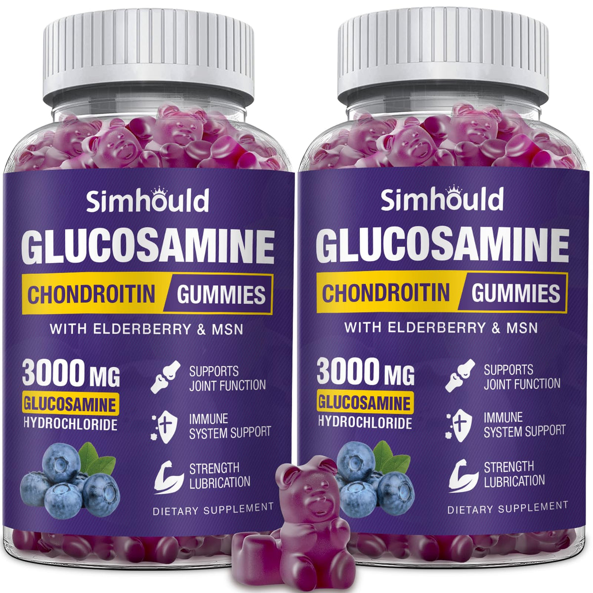Botella de Simhould con glucosamina y condroitina para movilidad diaria.