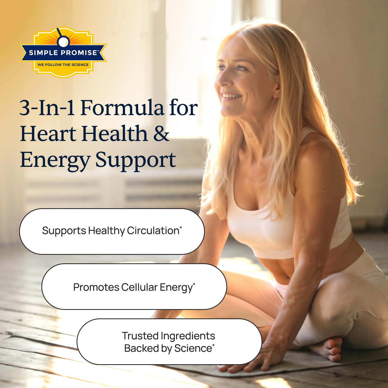 Simple Promise CardioClear7, etiqueta frontal, claridad de ingredientes y dosificación.