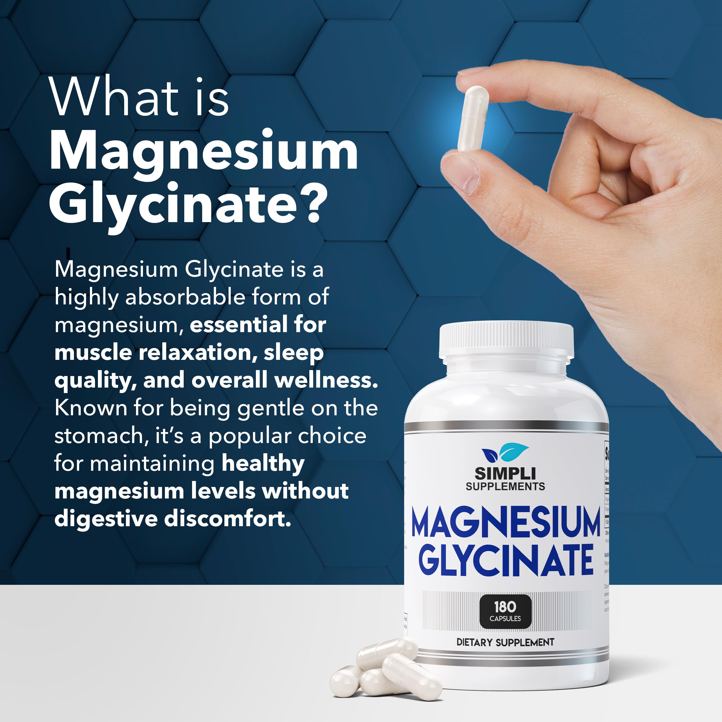 Simpli Supplements Magnesio Glicinato 400 mg, dosis diaria recomendada.
