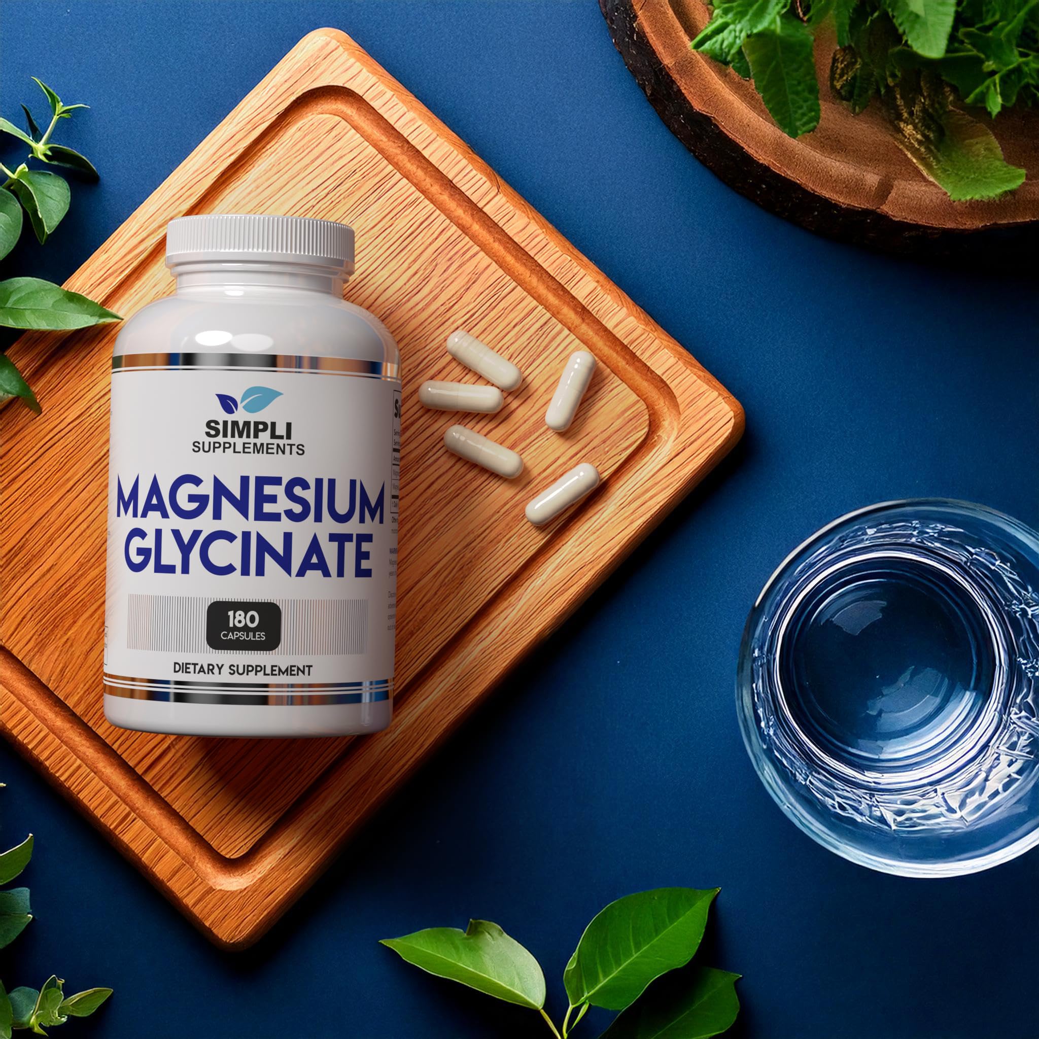 Simpli Supplements Magnesio Glicinato 400 mg, empaque de 180 cápsulas para uso sostenido.