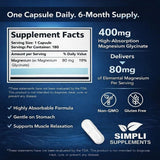 Simpli Supplements Magnesio Glicinato 400 mg, etiqueta de calidad y seguridad.