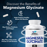 Simpli Supplements Magnesio Glicinato 400 mg, apoyo para sueño y relajación.