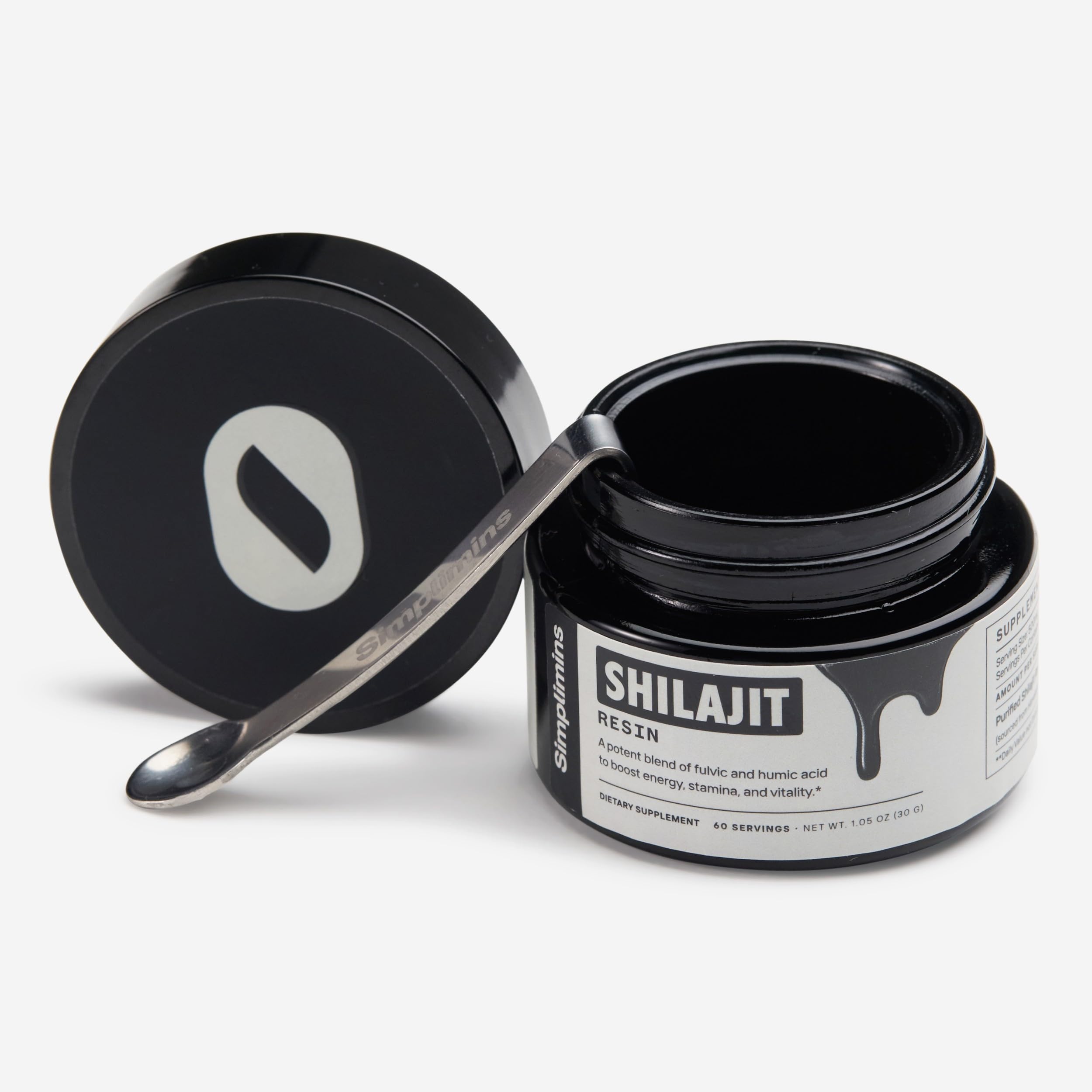Simplimins Shilajit Resin se disuelve en agua templada para energía constante.
