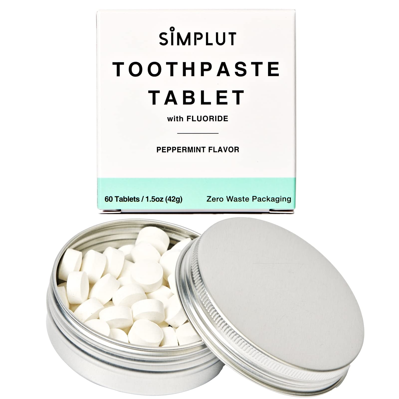 SIMPLUT tabletas dentales con fluoruro en estuche de lata, listo para viaje