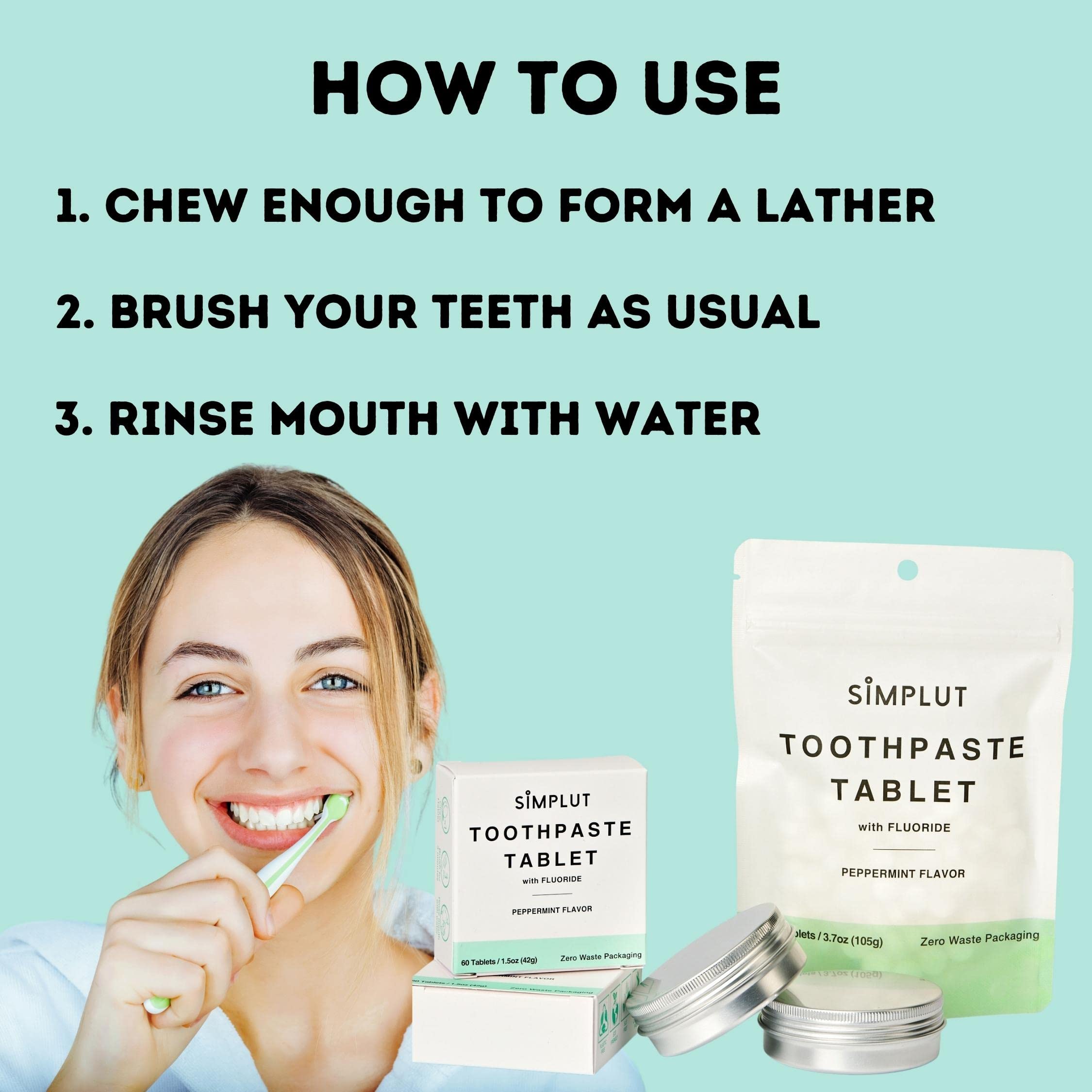 SIMPLUT tabletas dentales masticando para generar espuma suave