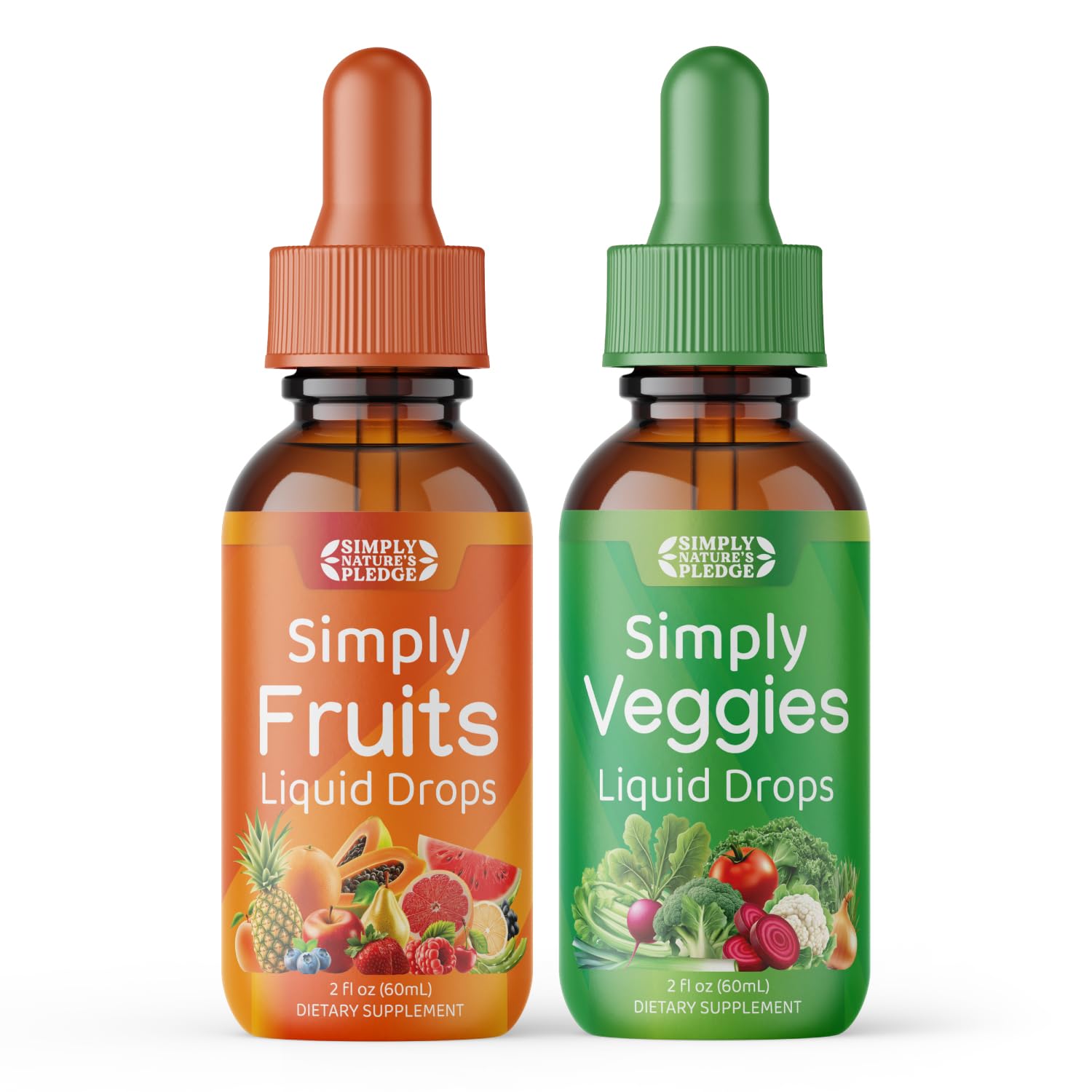 Simply Nature's Pledge, botella de gotitas de frutas y verduras para energía diaria.