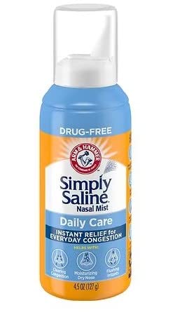 Simply Saline botella de spray nasal con pulverización suave para la congestión diaria.
