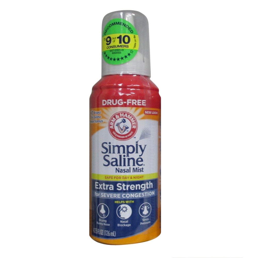 Simply Saline Nasal Mist, botella de Fuerza Extra para aliviar la congestión nasal.