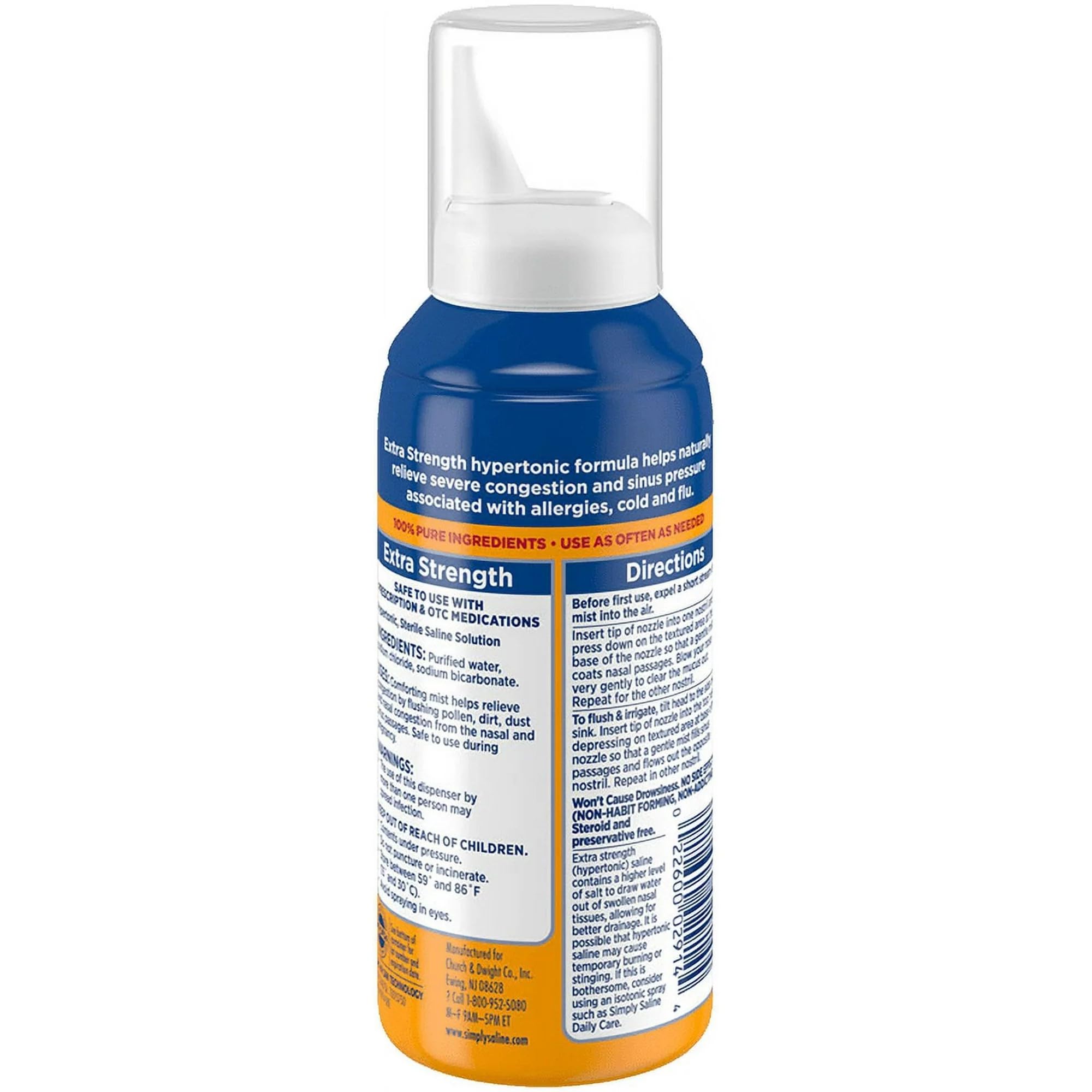 Simply Saline Nasal Mist, paquete de cuatro para uso frecuente.