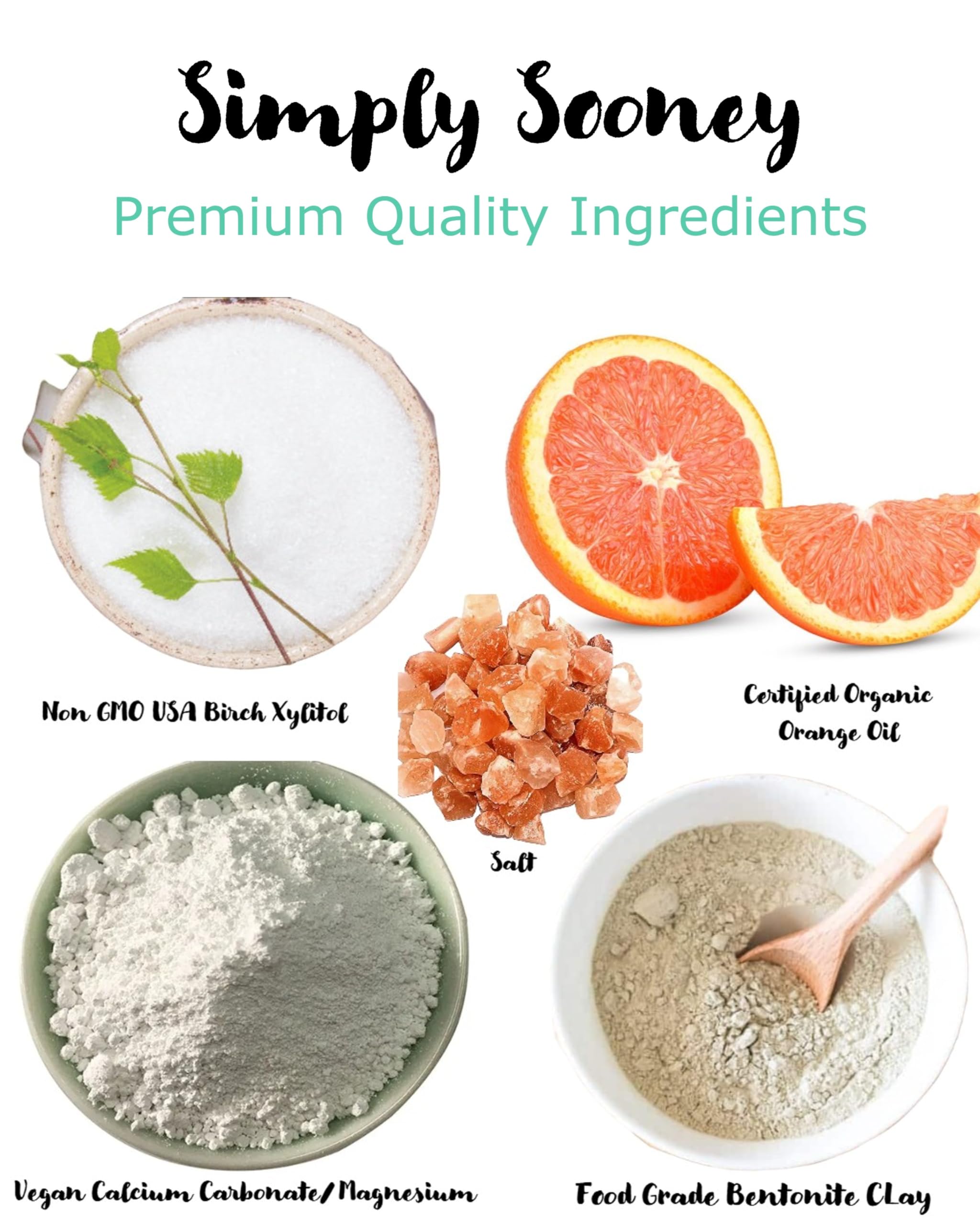 SIMPLY SOONEY polvo dental naranja ingredientes orgánicos con aceite de coco.