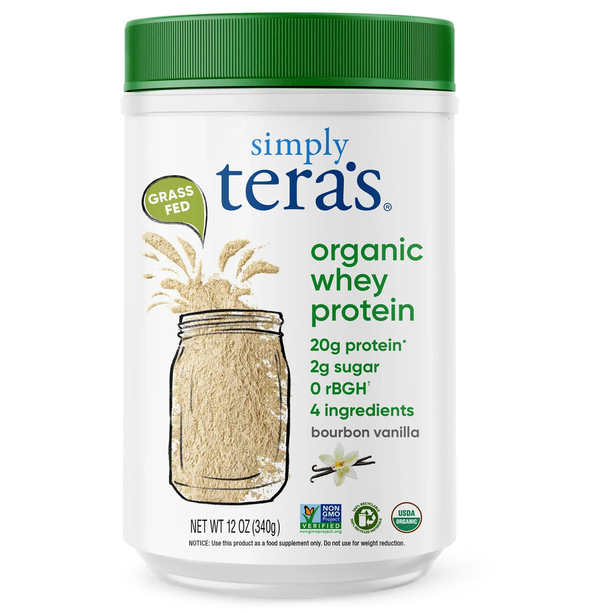 simply tera's proteína de suero orgánica vainilla en botella, ideal para recargar energía tras entrenar.