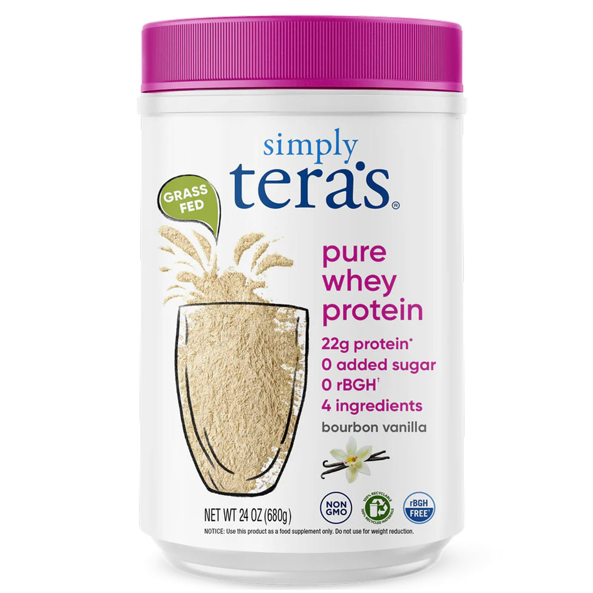 Simply tera's proteína de suero vainilla, bote destacado para nutrición diaria