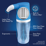 Controla la temperatura del agua con el filtro incorporado durante el lavado nasal.