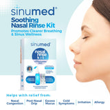 SinuMed Paquetes NAC y Salina: detalle de la solución para enjuague nasal.