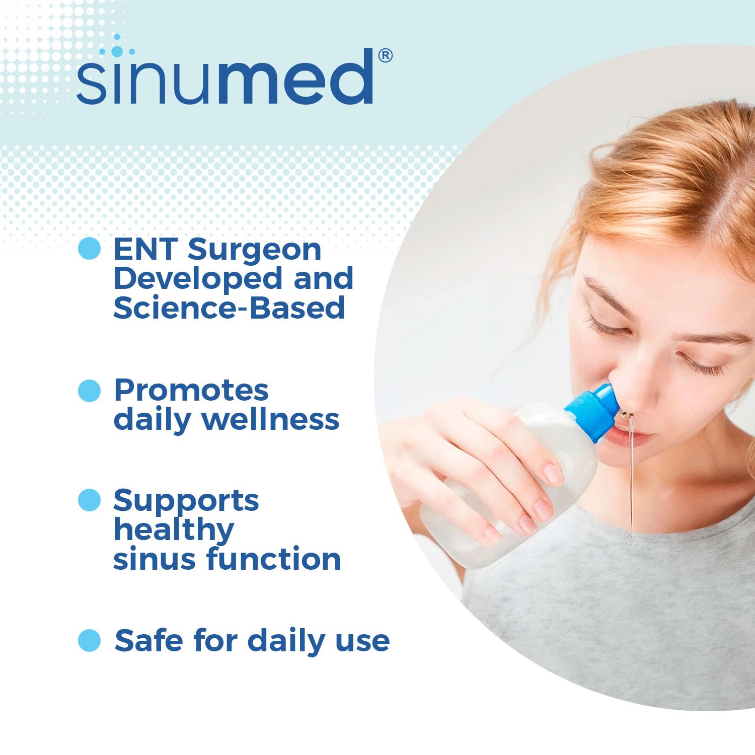 SinuMed: recambios de salina y botella para uso continuo.
