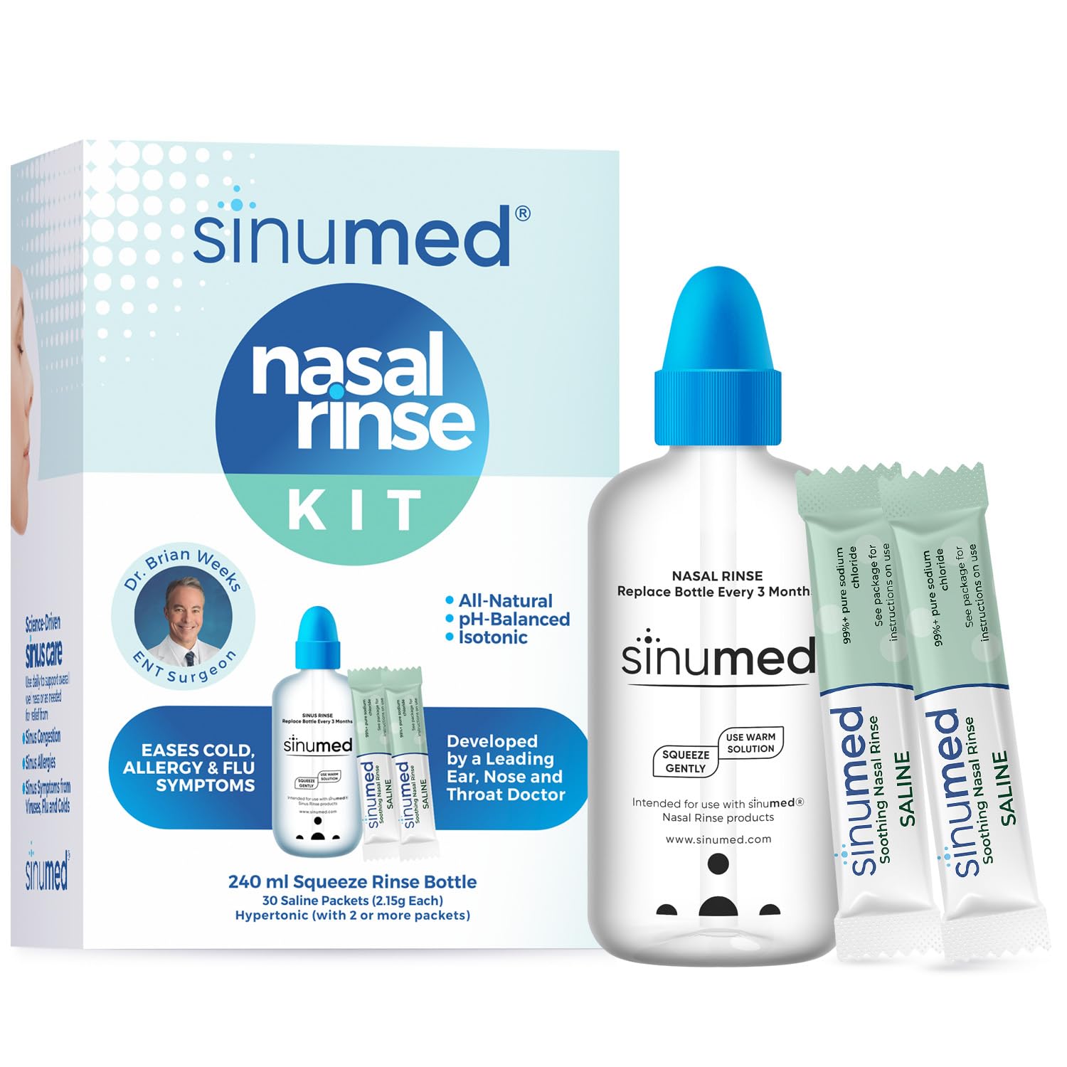 SinuMed: botella apretable para enjuague nasal cómodo.