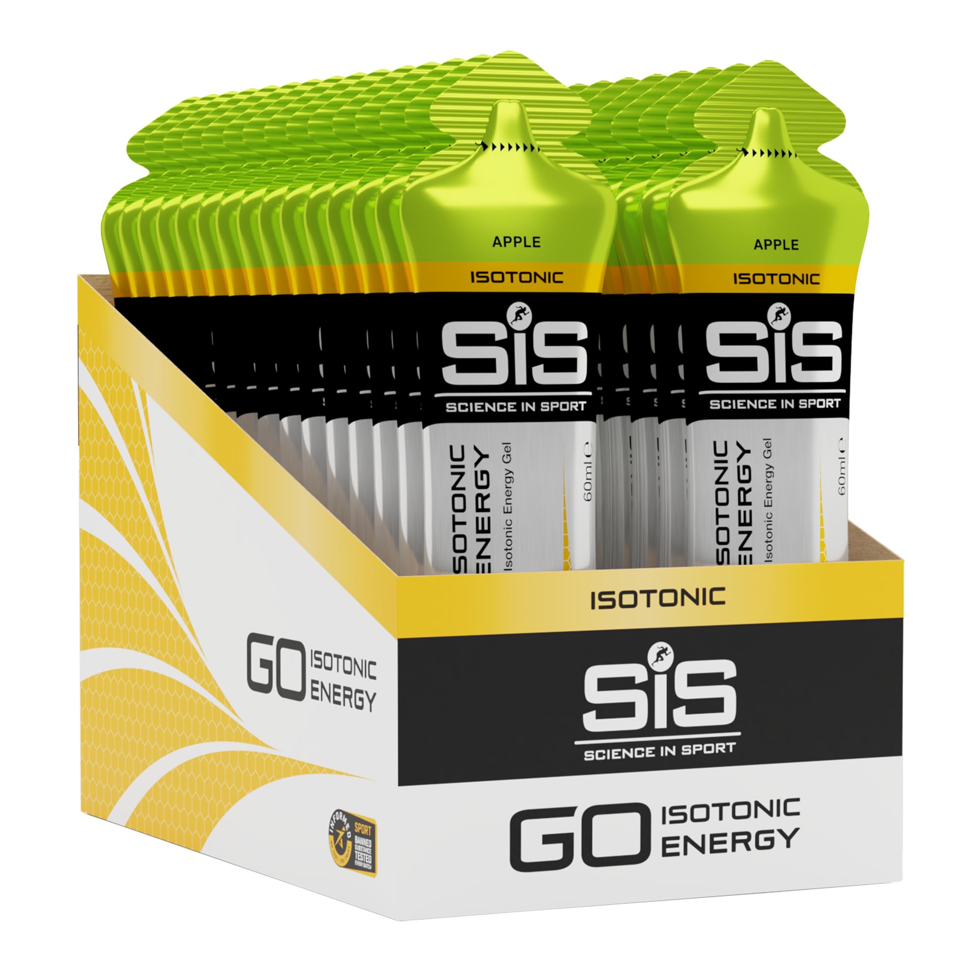 SIS Gel GO Isotónico Manzana, frasco de 60 ml para energía rápida durante carrera.
