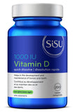 SISU Vitamina D 1000 UI, botella en primer plano, apoyo para la absorción de calcio.