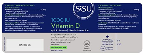 SISU Vitamina D 1000 UI, etiqueta clara de la botella, facilita identificar la dosis diaria.