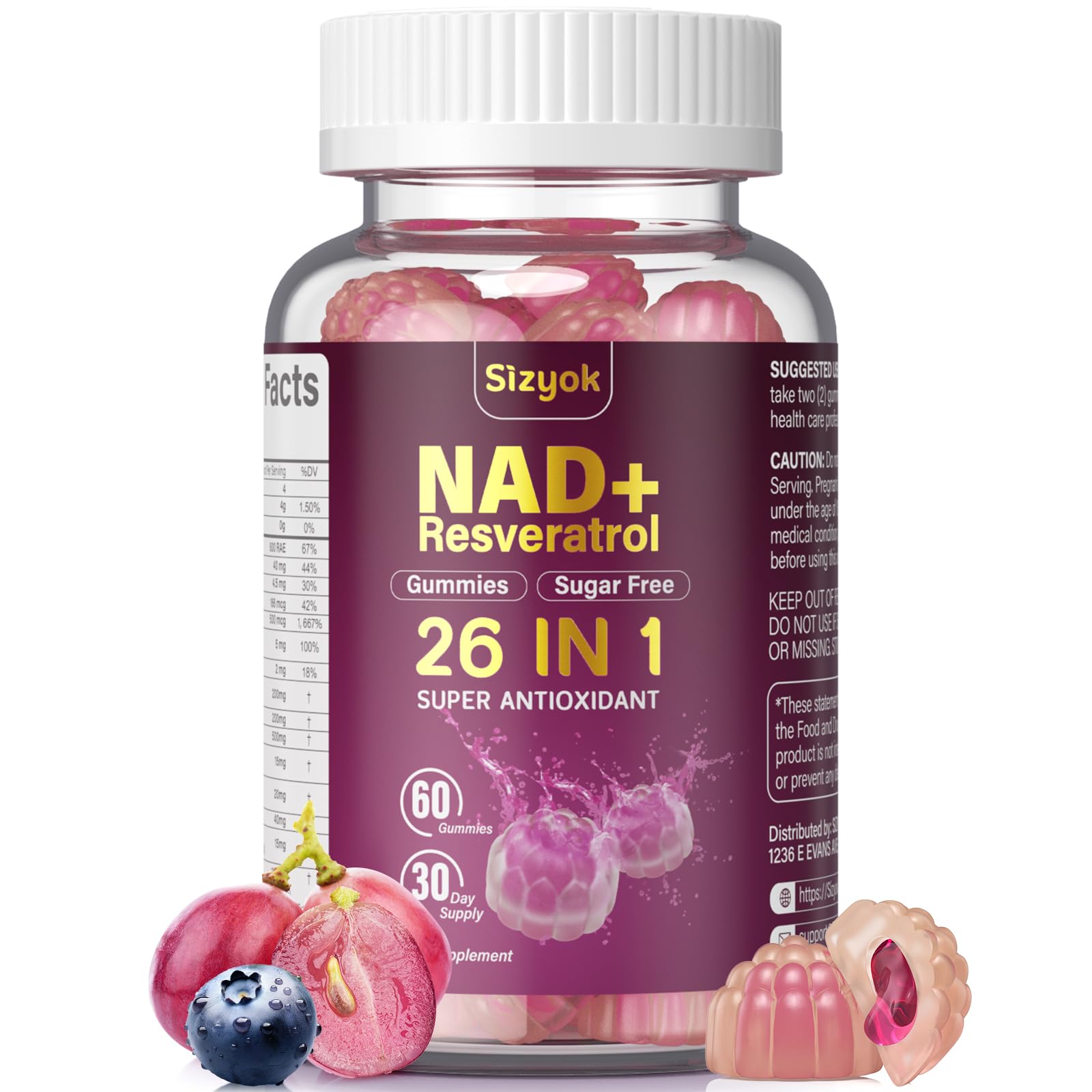 Sizyok NAD Resveratrol Gomitas: botella con gomitas para energía diaria