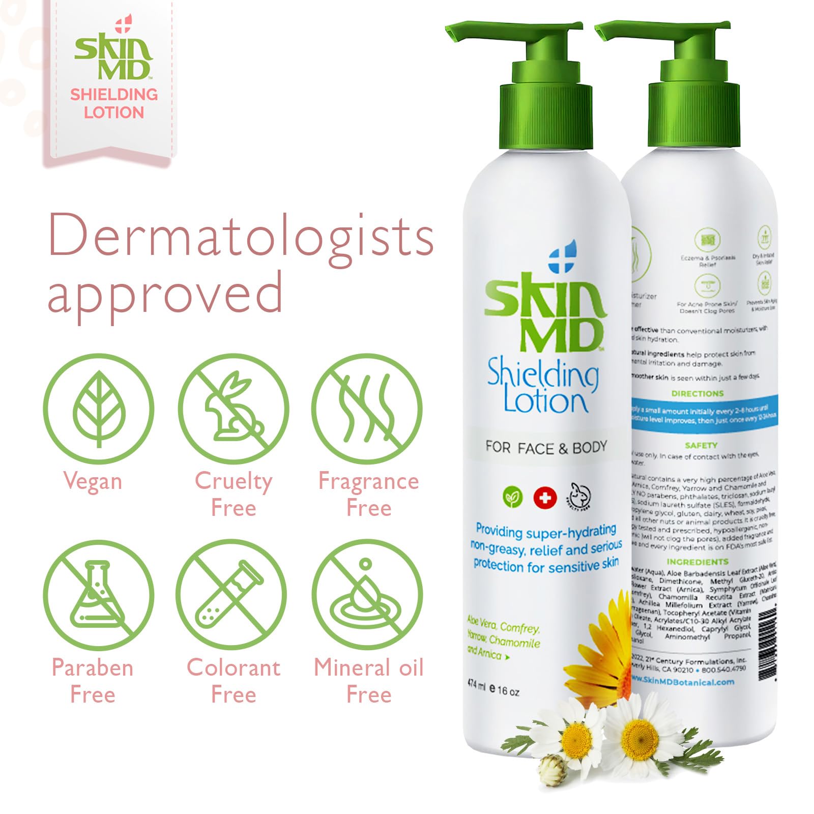 Skin MD Shielding Lotion sin fragancias ni tintes para piel sensible.