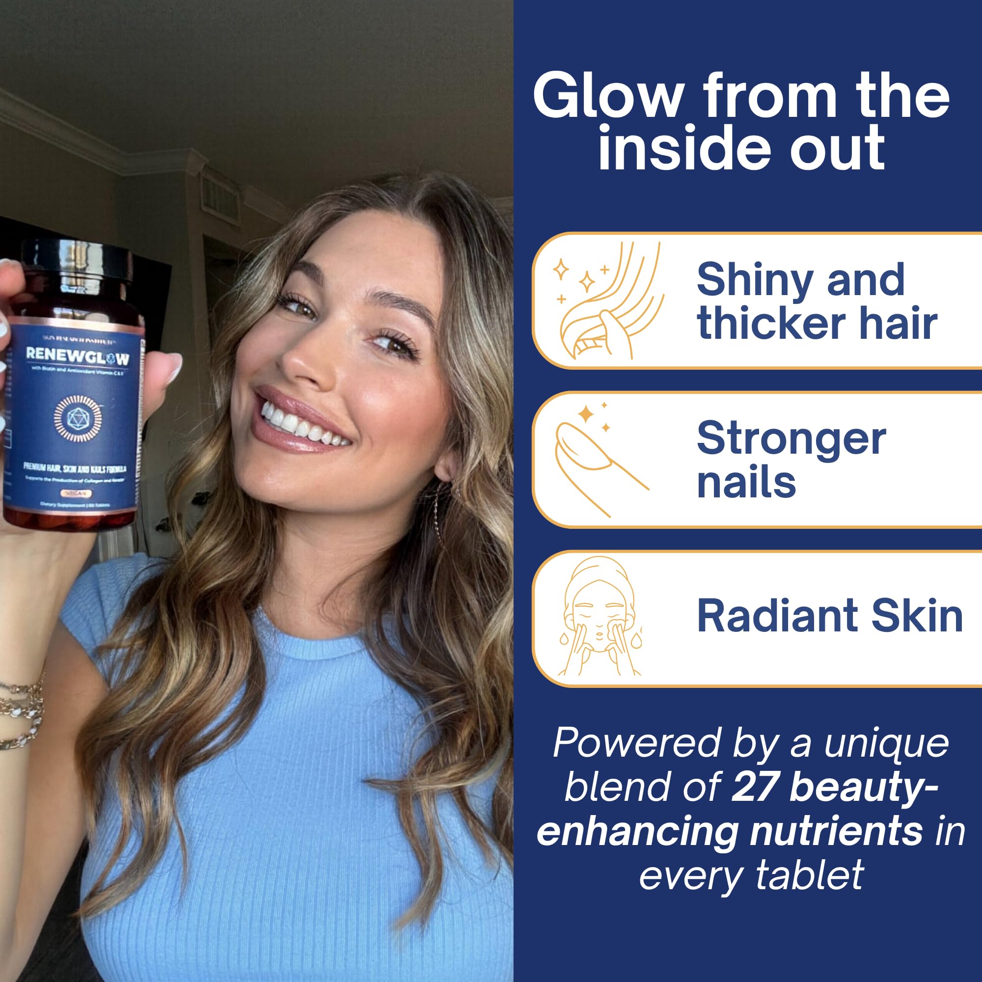 Piel radiante con Renewglow gracias a antioxidantes y nutrientes.