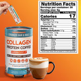 Skinny Coffee SuperBoost preparacion rapida, vaso con agua y mezcla lista para beber.