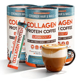 Skinny Coffee SuperBoost muestra una taza de café con colágeno para energía sostenida