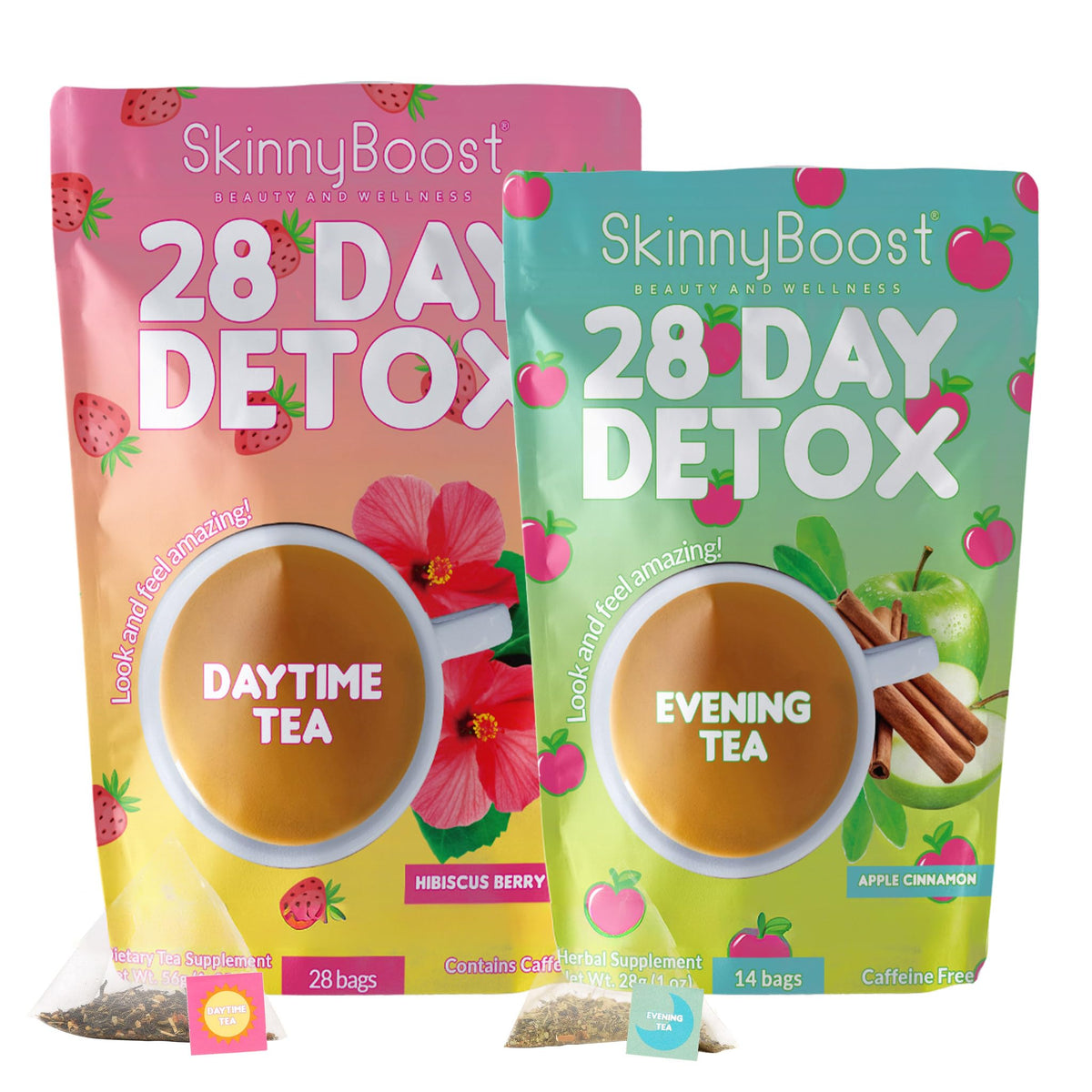 SkinnyBoost Detox Día: bolsas de té para energía diaria y bienestar.