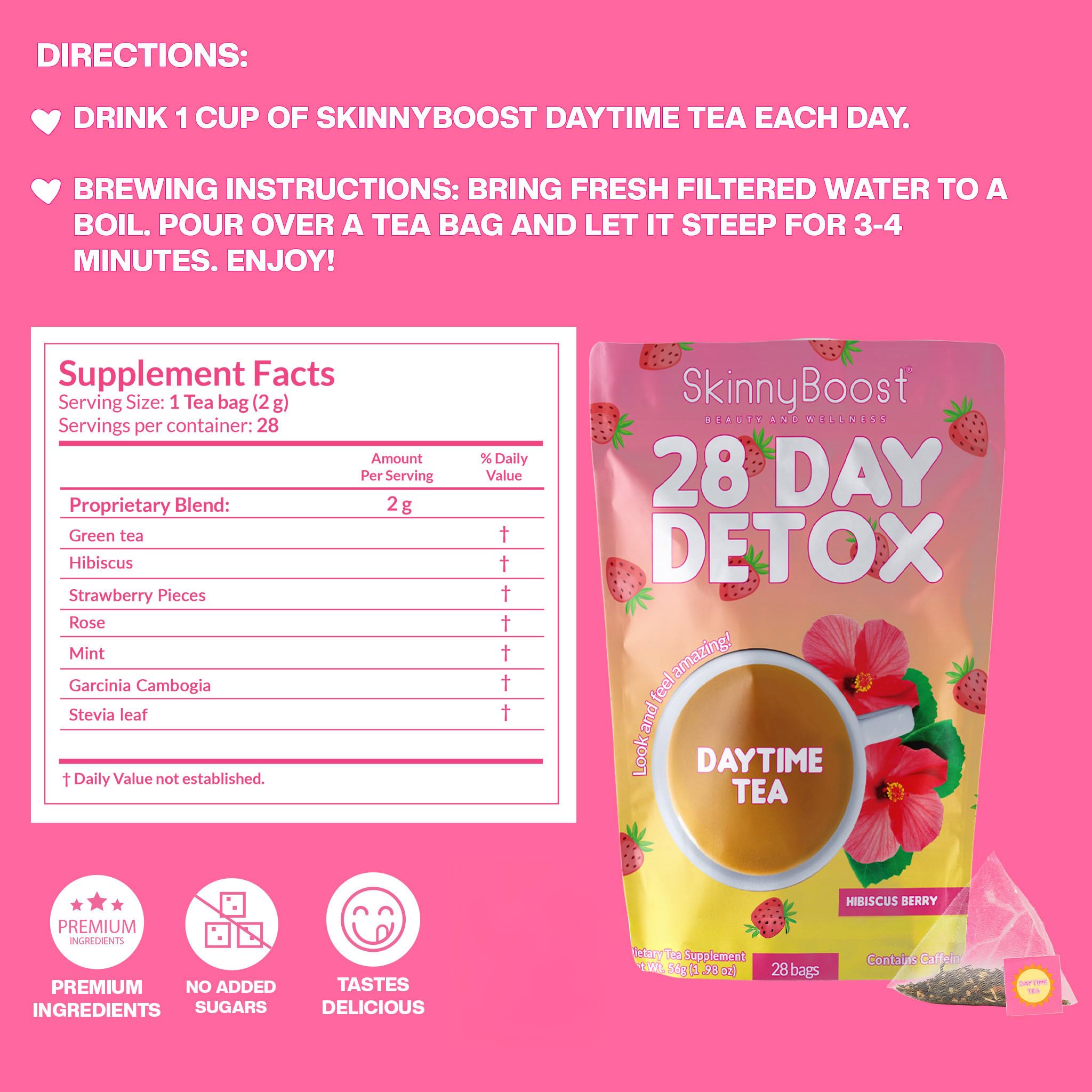 SkinnyBoost Detox Noche: bolsas de té para digestión suave por la noche.