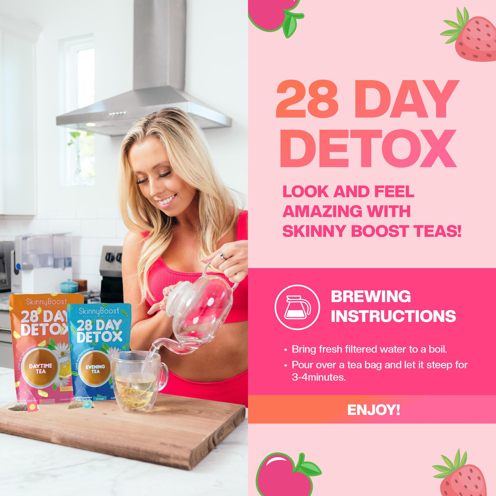 Estilo de vida saludable con SkinnyBoost té para uso diario.