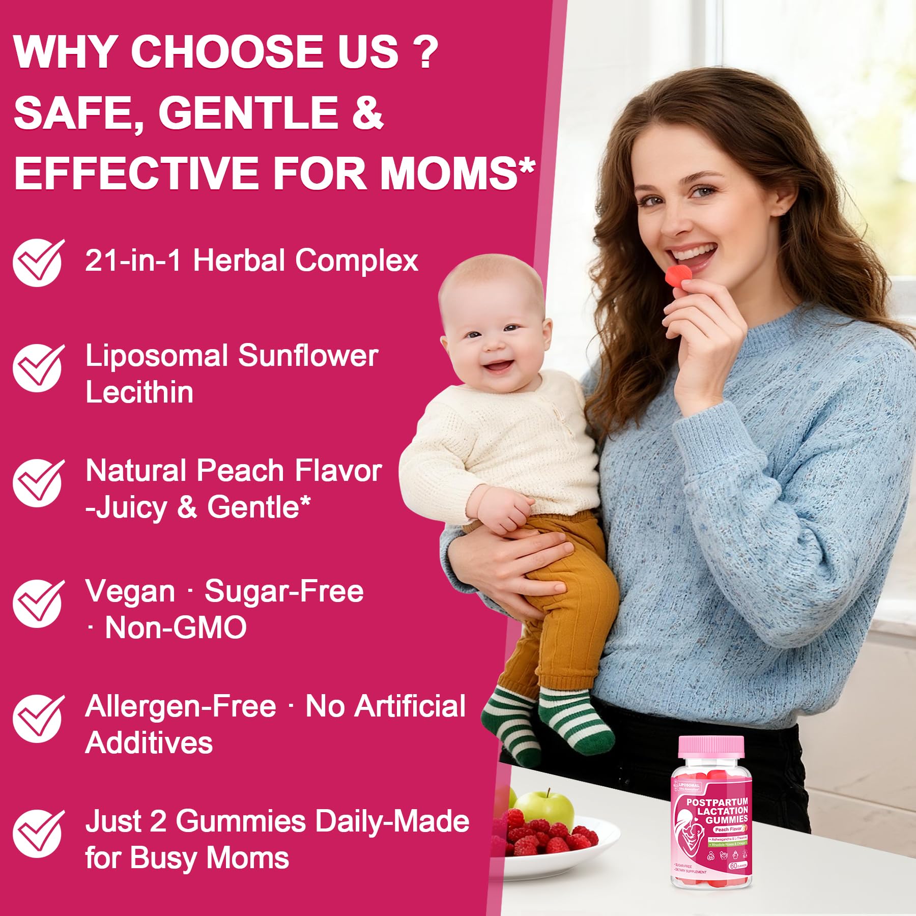 Envase de 60 gomitas SKLIA Liposomal Lactation para lactancia