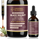 SKLIA liposomal Wormwood Black Walnut botella volcada para iniciar la rutina digestiva