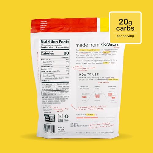 Skratch Labs Hidratación: preparación con agua de 12–16 oz para hidratación rápida.