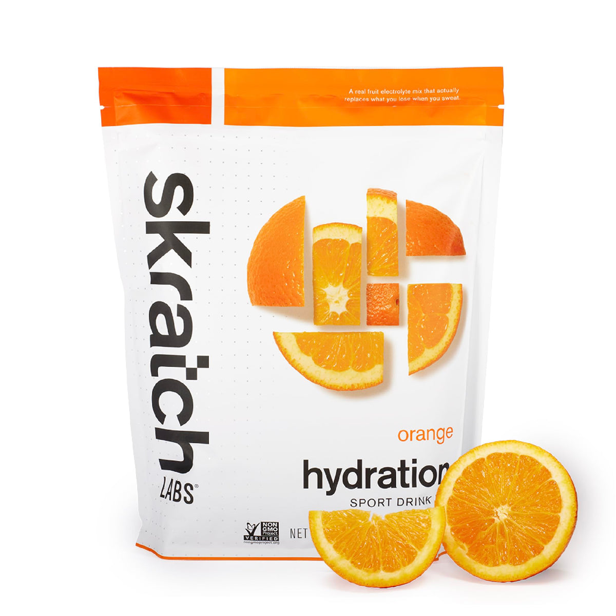 Skratch Labs Hidratación polvo naranja, mezcla para hidratación rápida durante entrenamientos.
