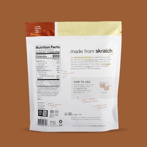 Mezcla Skratch Labs 4:1 carbohidratos y proteína para recuperación muscular.