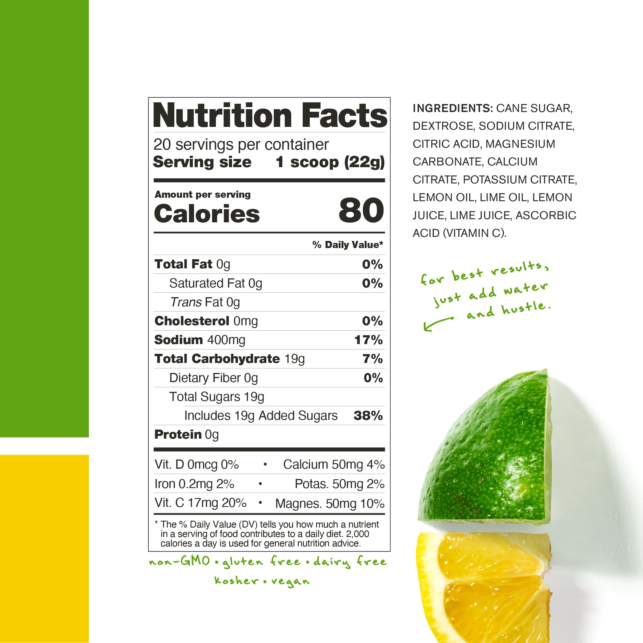 Skratch Labs sabor a fruta real, detalle de limón y lima