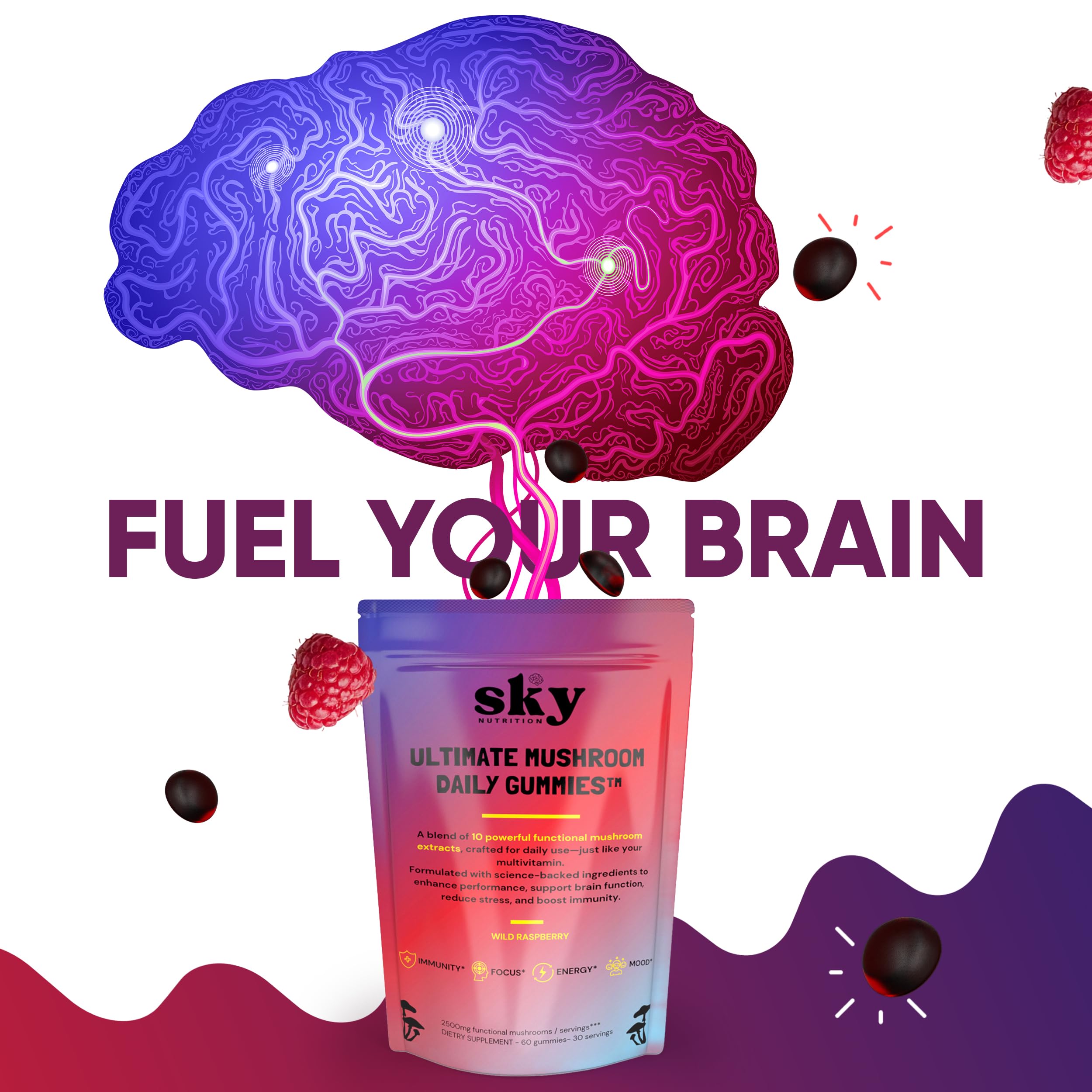 Presentación de 60 gomitas SKY NUTRITION para porciones simples.