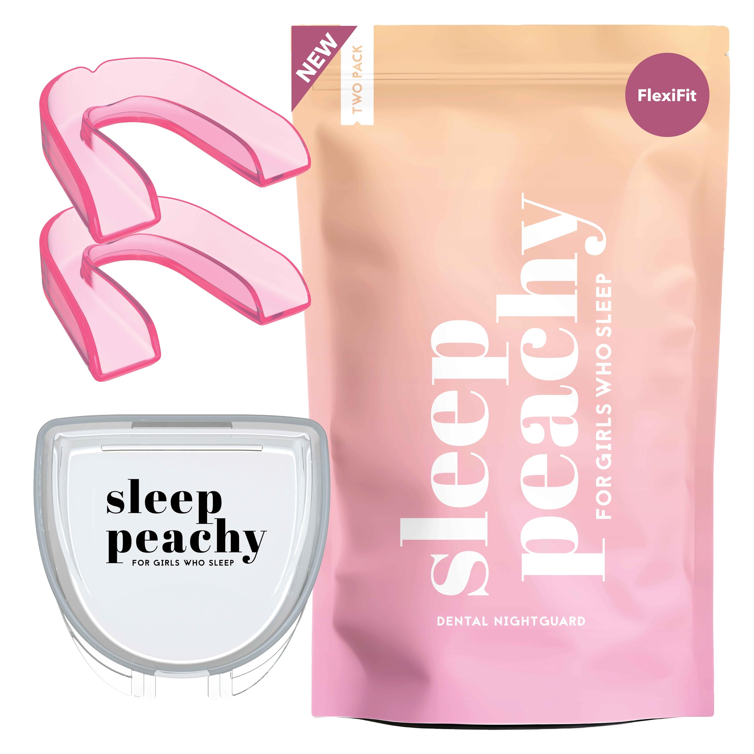 Sleep Peachy FlexiFit protector nocturno rosado para dientes, dos piezas.