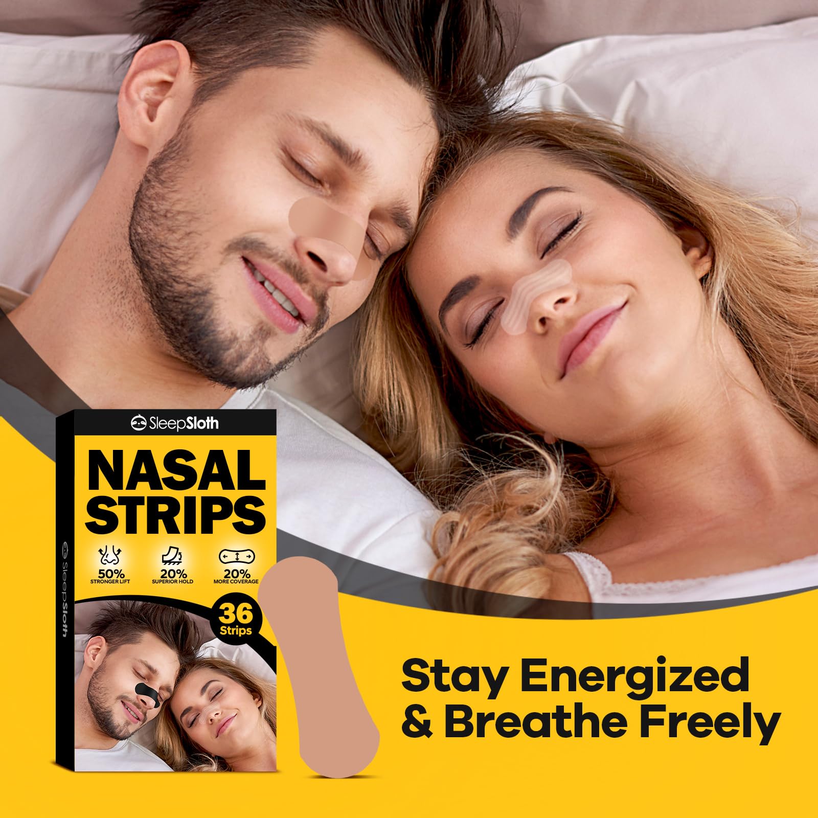 SleepSloth Nasal Strips duraderos para uso diario y viajes sin inconvenientes.