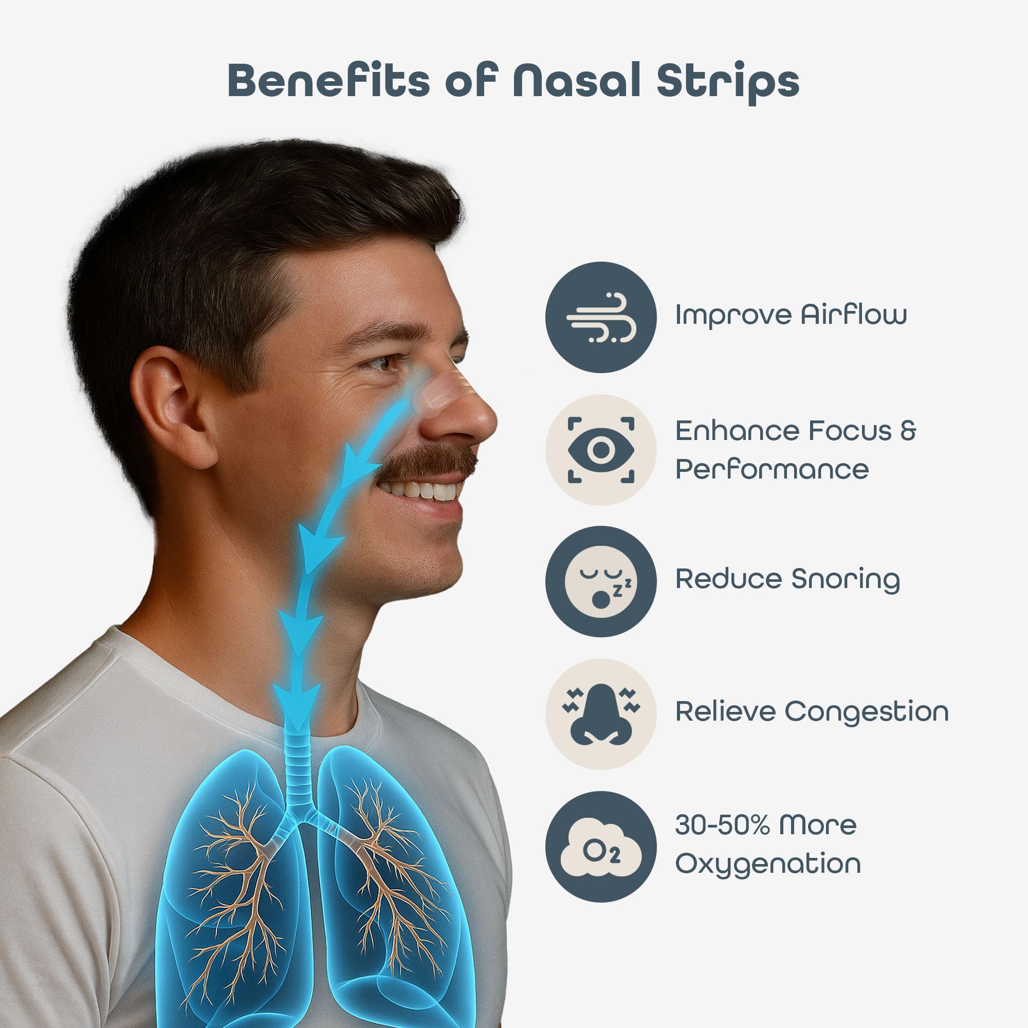 SleepHabits parche nasal colocado en la nariz para dormir