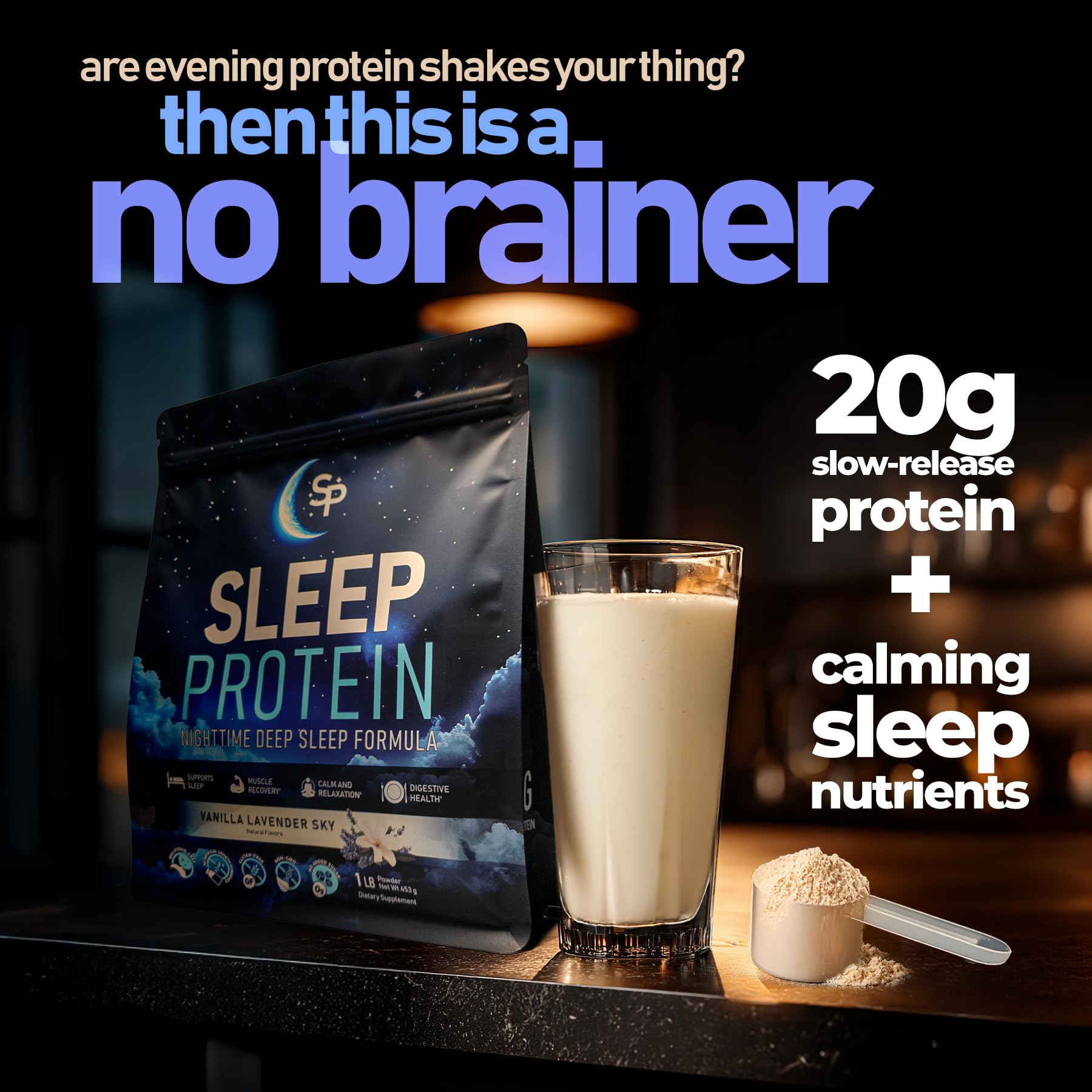 SleepProtein: etiqueta 20 g de proteína para dormir mejor.