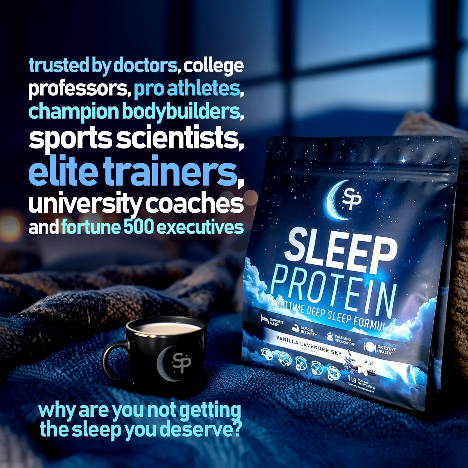 SleepProtein ingredientes clave: gaba y teanina para calma nocturna.