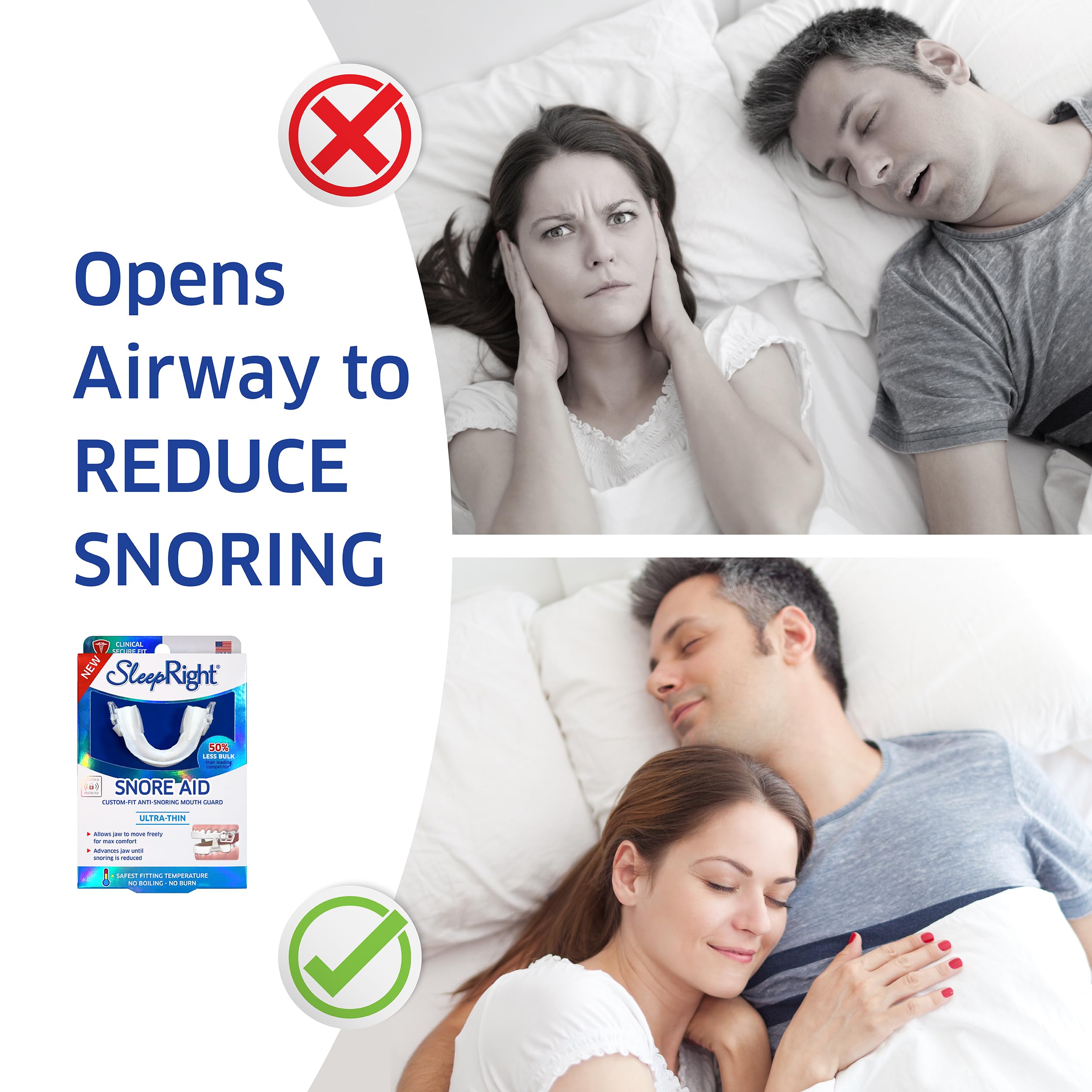 SleepRight Snore Aid Plus avance mandibular preciso para una vía aérea abierta.
