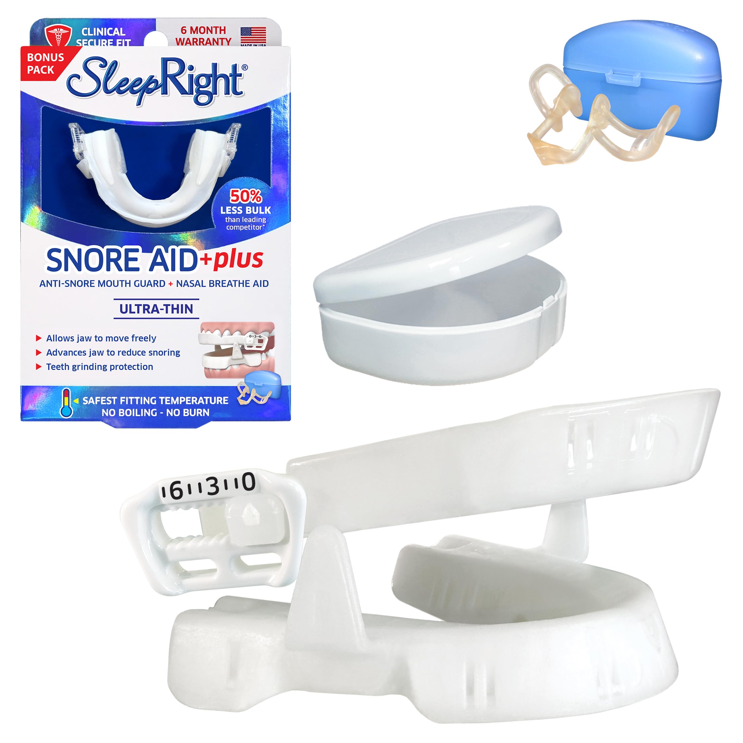 SleepRight Snore Aid Plus en empaque, listo para prueba y comodidad nocturna.