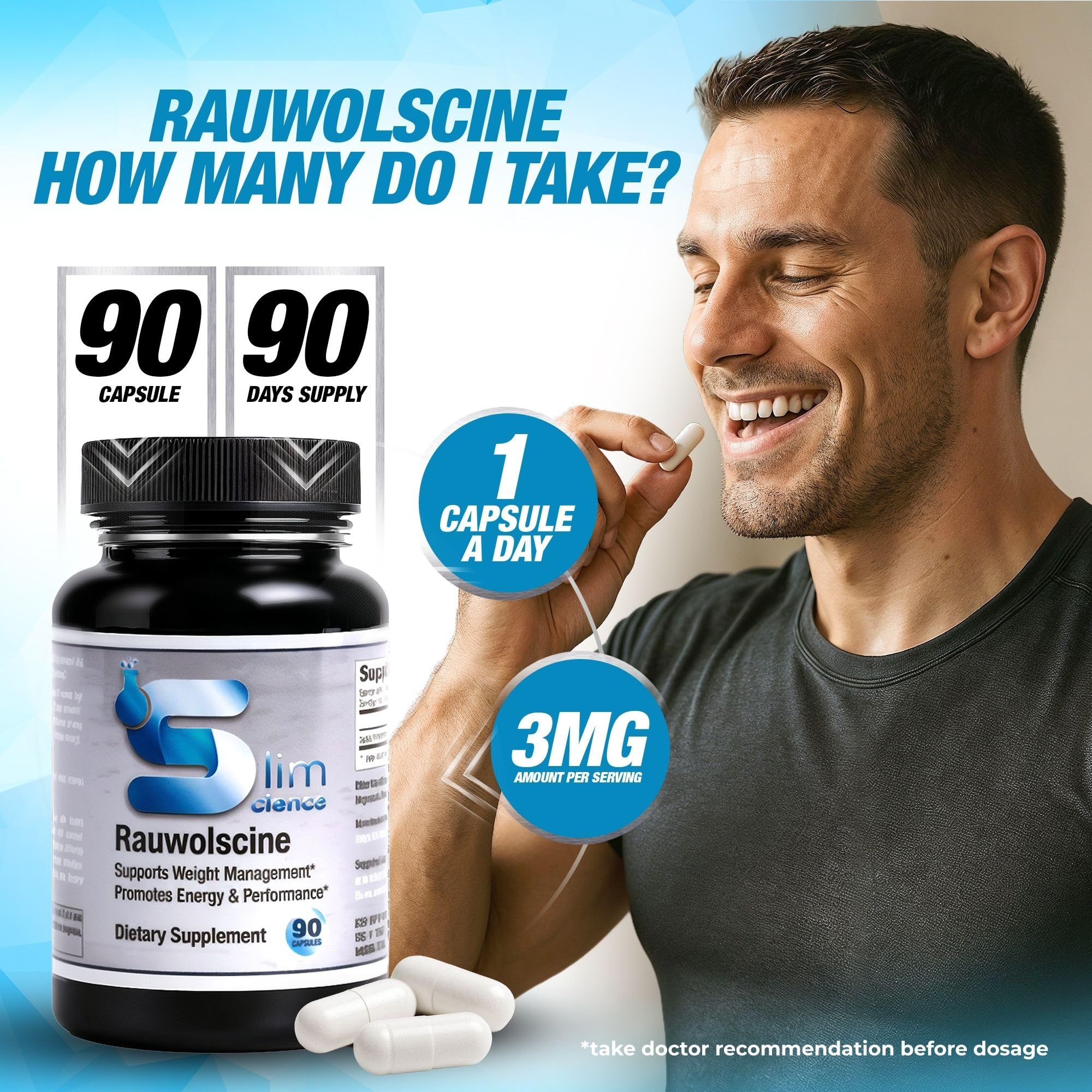 Slim Science Rauwolscine Yohimbine HCL: frasco de 90 cápsulas para uso diario