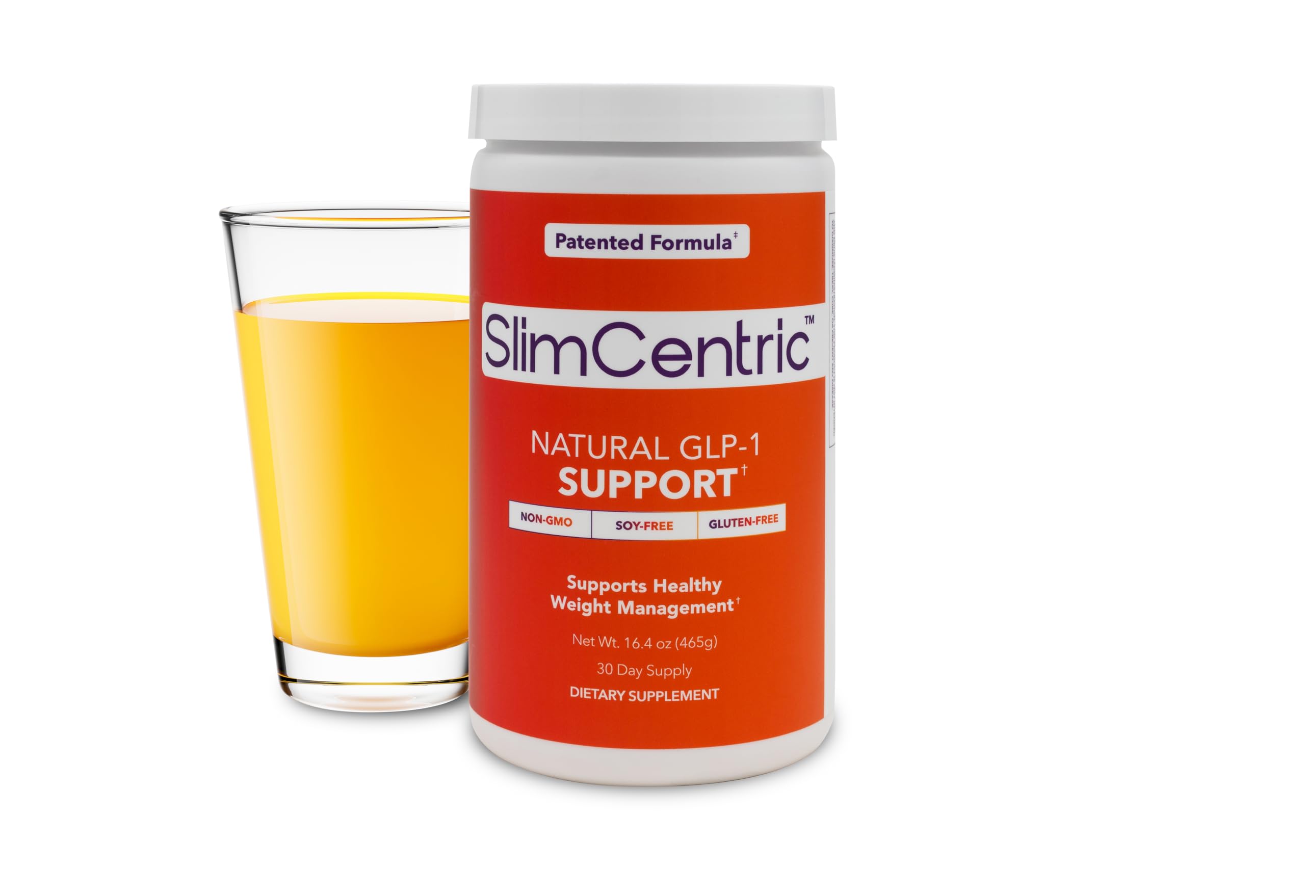 SlimCentric GLP-1 suplemento frasco apoya metabolismo natural diariamente.
