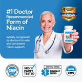 Tabletas Slo-Niacin para dosis diaria conveniente.
